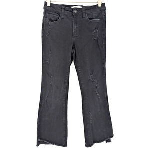 Flying Monkey Black Distressed Slit Hem Flare Crop Jeans Boho Grunge‎ Size 26